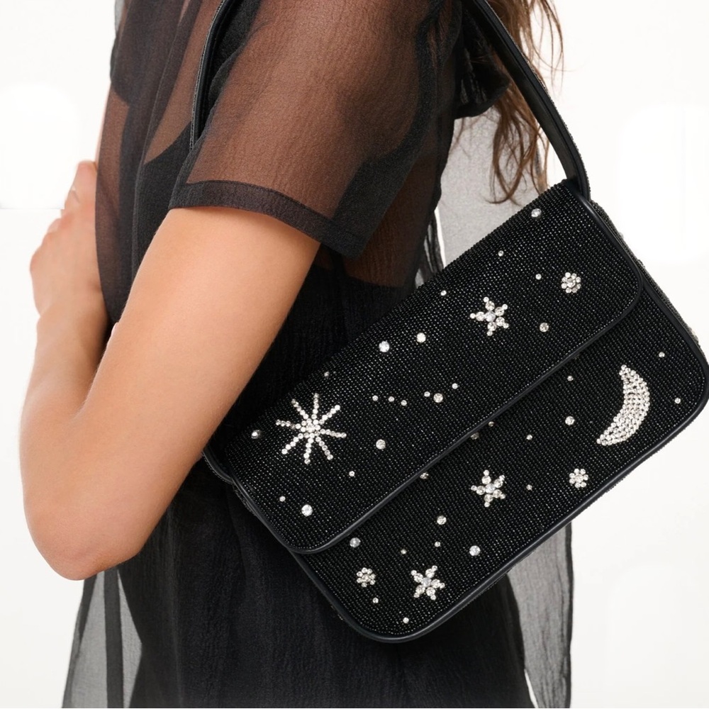 NWT STAUD Black and White Celestial Beaded Shoulder Bag
